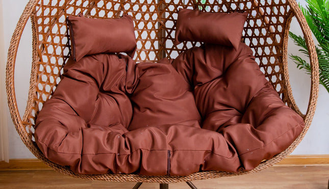 Double Hanging Egg Chair Luxora Model - White Basket & Brown Cushion