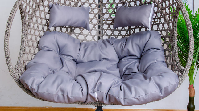 Double Hanging Egg Chair Luxora Model - White Basket & Grey Cushion