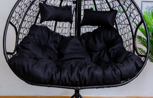 Double Hanging Egg Chair Luxora Model - White Basket & Black Cushion