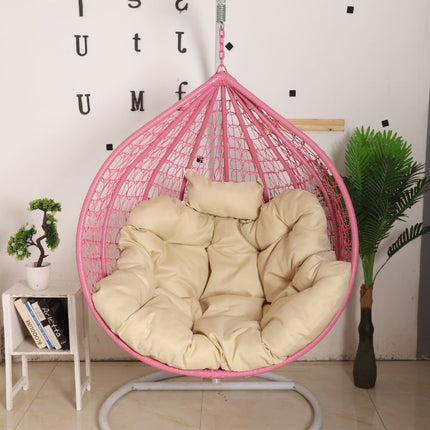 Hanging Egg Chair - Pink Basket & Beige Cushion