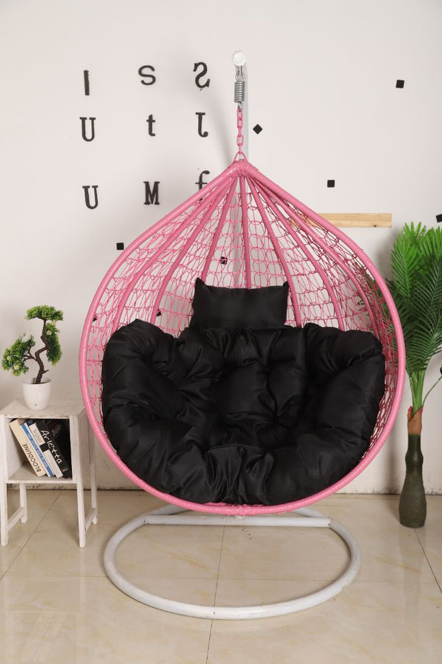Hanging Egg Chair - Pink Basket & Black Cushion