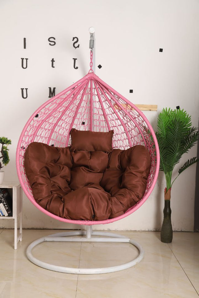Hanging Egg Chair - Pink Basket & Brown Cushion