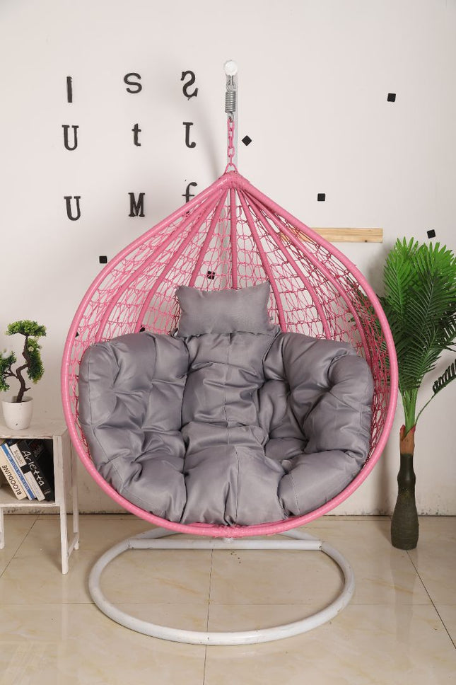 Hanging Egg Chair - Pink Basket & Grey Cushion