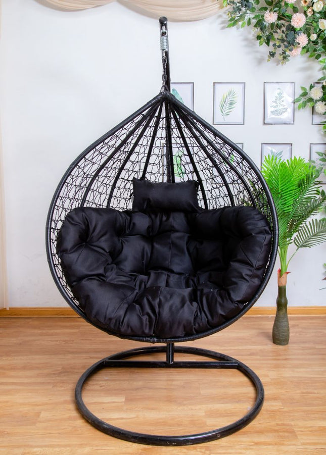 Hanging Egg Chair - Black Basket & Black Cushion