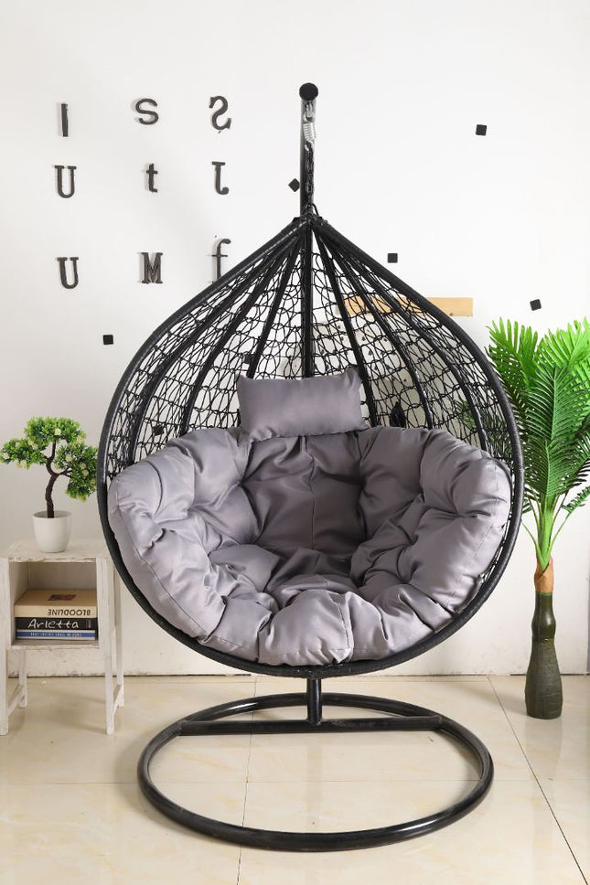 Egg Chair Hanging-  Black Basket & Grey Cushion