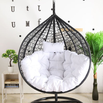 Egg Chair Hanging-  Black Basket & White Cushion
