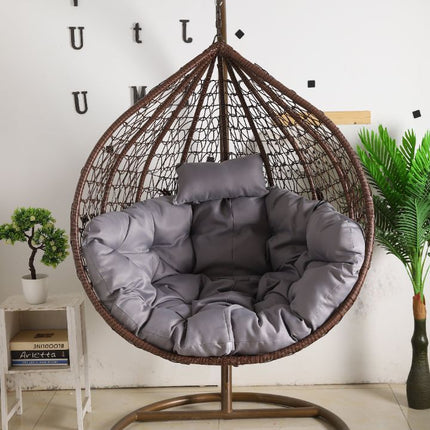 Single Egg Chair Hanging - Brown Basket & Grey Cushion