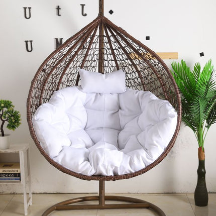 Hanging Egg Chair - Brown Basket & White Cushion