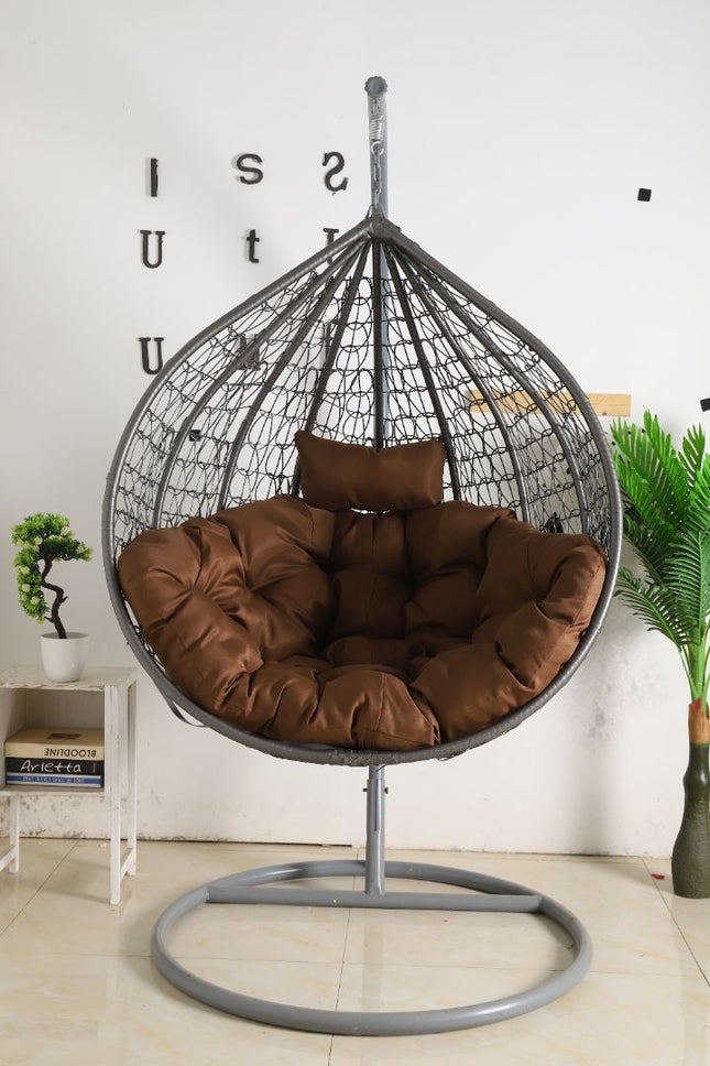 Egg Chair Single Seat - Grey Basket & Brown Cushion