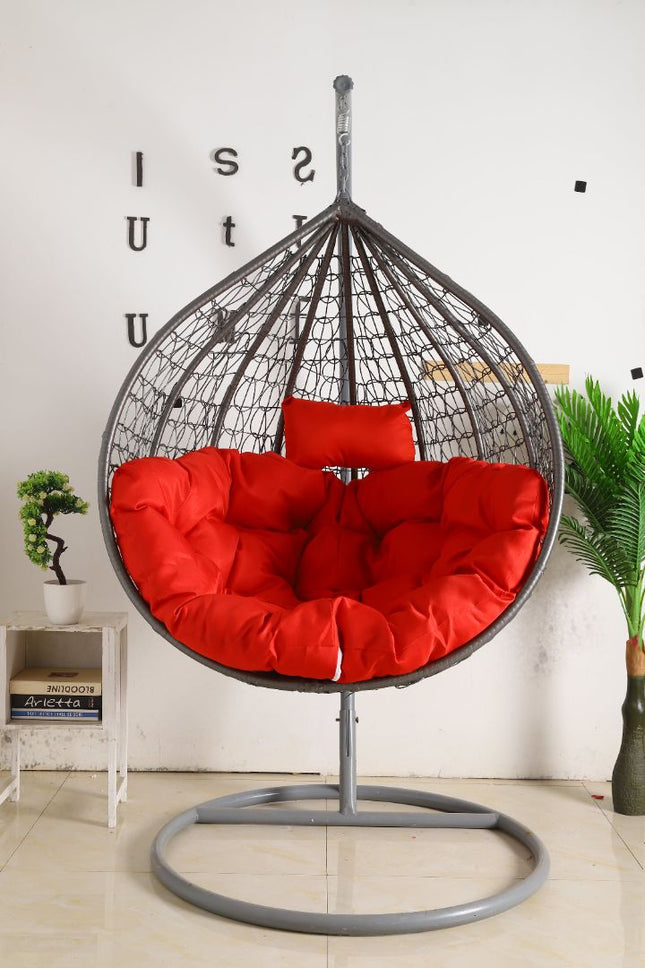 Egg Chair Single Seat - Grey Basket & Red Cushion