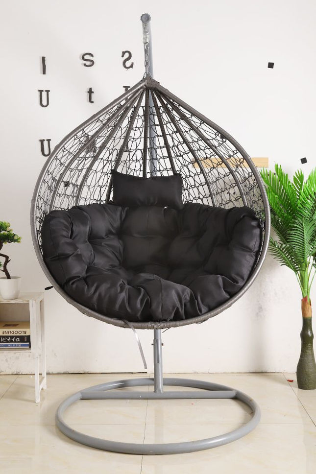 Hanging Egg Chair - Grey Basket & Black Cushion