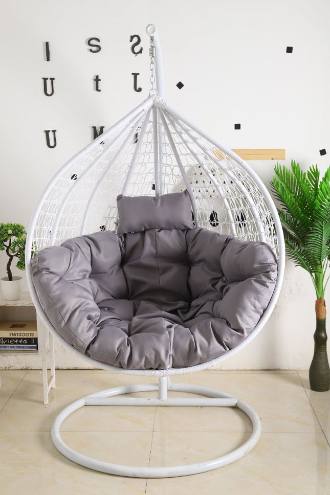 Egg Chair Single Seat - White Basket & Grey Cushion