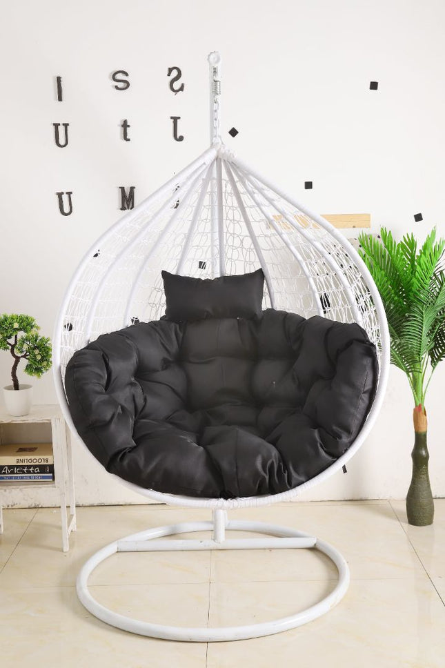 Egg Chair Single Seat - White Basket & Black Cushion