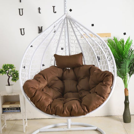 Egg Chair Hanging-  White Basket & Brown Cushion