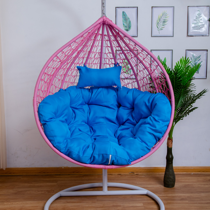 Hanging Egg Chair - Pink Basket & Blue Cushion