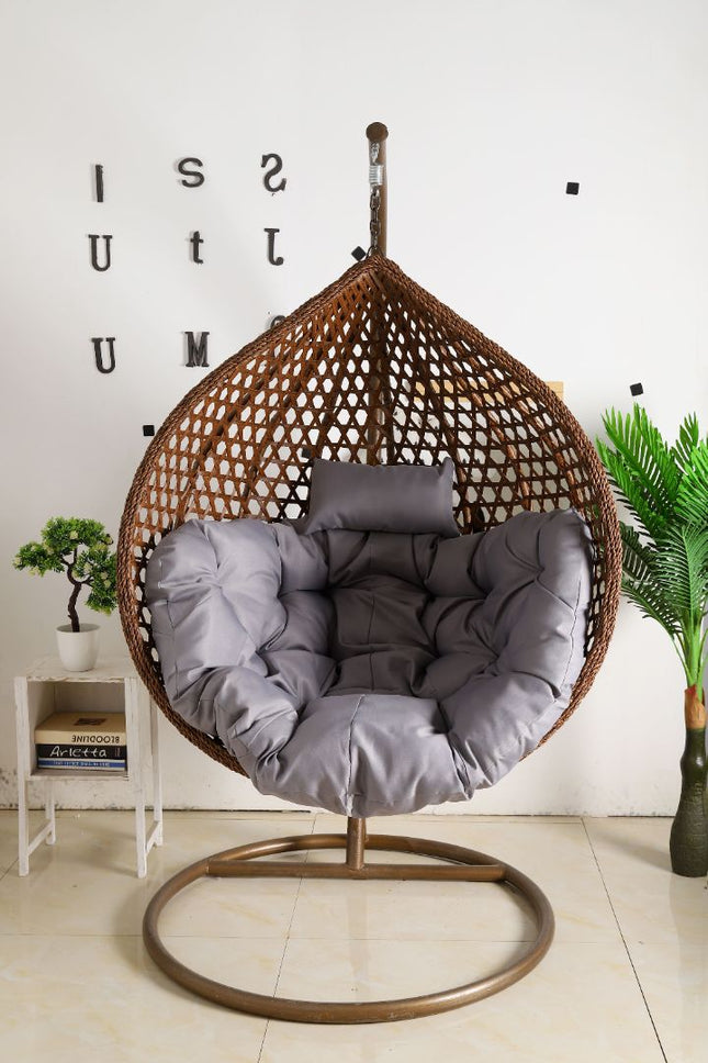 Hanging Egg Chair Luxora Model - Brown Basket & Grey Cushion