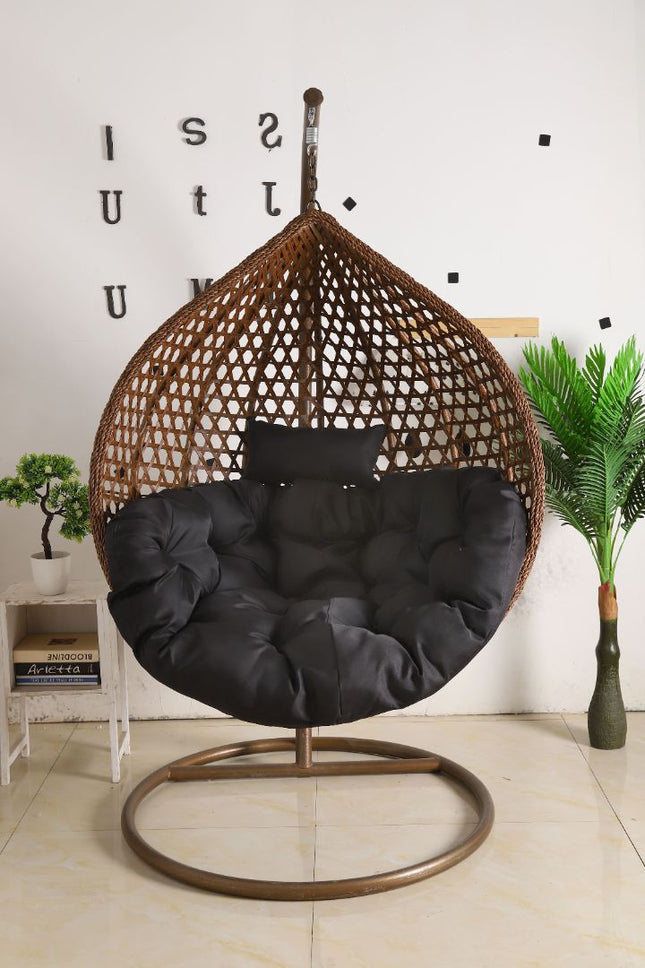 Hanging Egg Chair Luxora Model - Brown Basket & Black Cushion