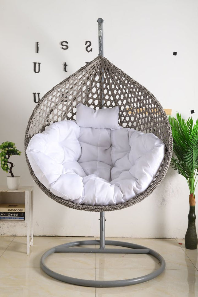 Hanging Egg Chair Luxora Model - Grey Basket & White Cushion