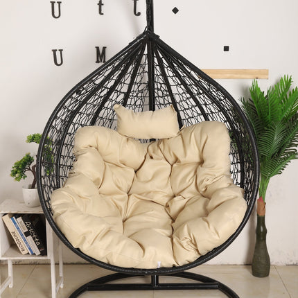 Hanging Egg Chair - Black Basket & Beige Cushion