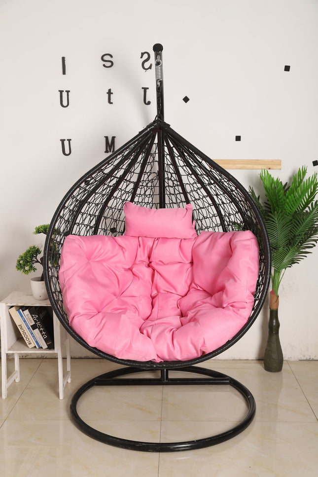 Hanging Egg Chair - Black Basket & Pink Cushion