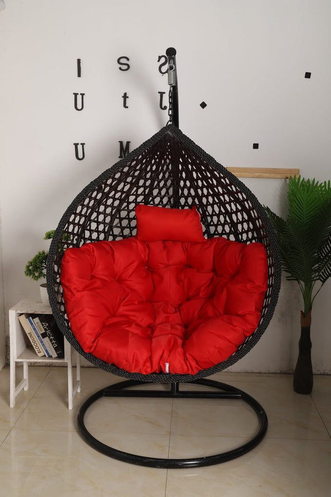 Hanging Egg Chair Luxora Model - Black Basket & Red Cushion