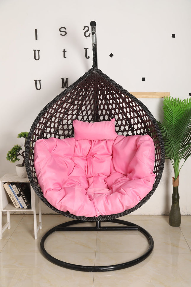 Hanging Egg Chair Luxora Model - Black Basket & Pink Cushion