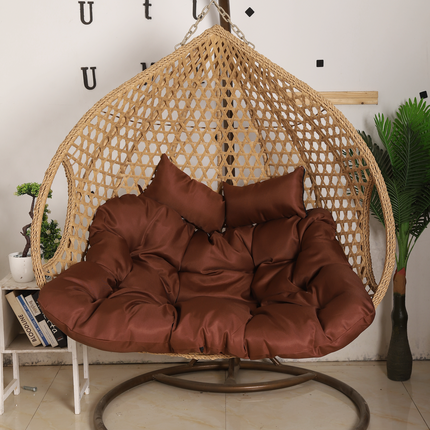 Double Hanging Egg Chair Luxora Model - Beige Basket & Brown Cushion