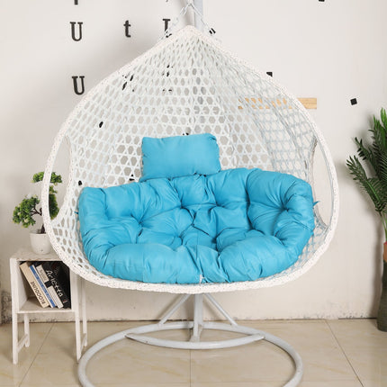 Double Hanging Egg Chair Luxora Model - White Basket & Blue Cushion