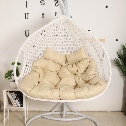 Double Hanging Egg Chair Luxora - White Basket & Beige Cushion