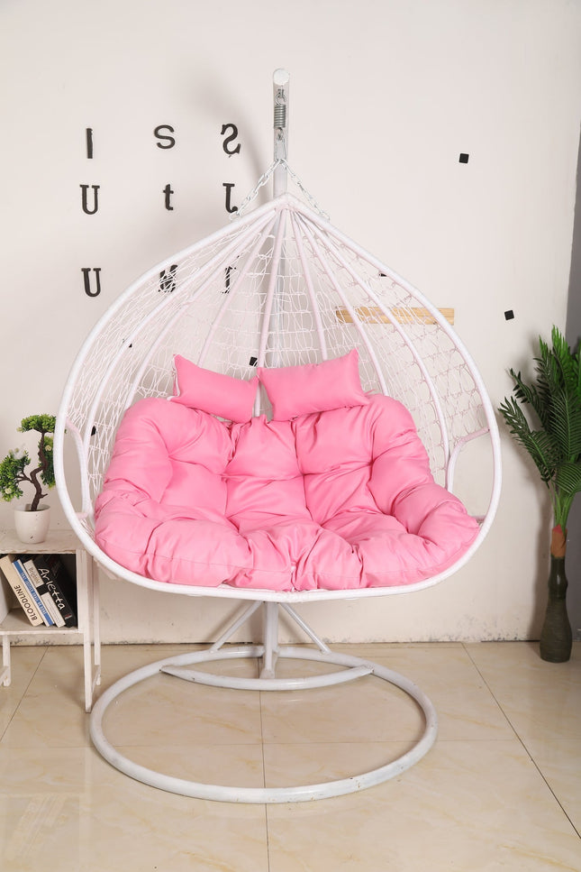 Hanging Egg Chair Double - White Basket & Pink Cushion