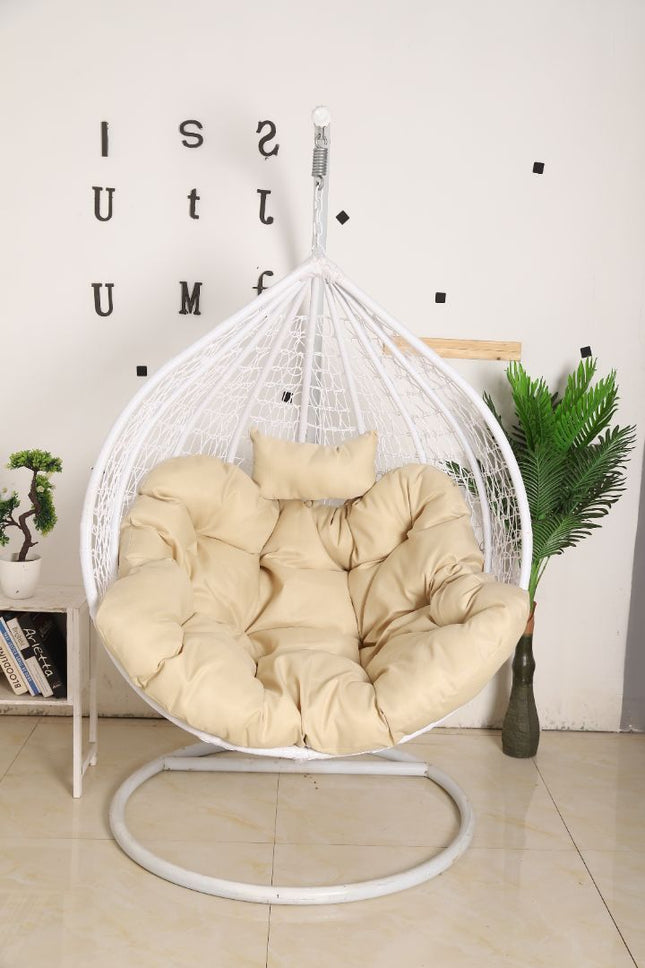 Hanging Egg Chair - White Basket & Beige Cushion