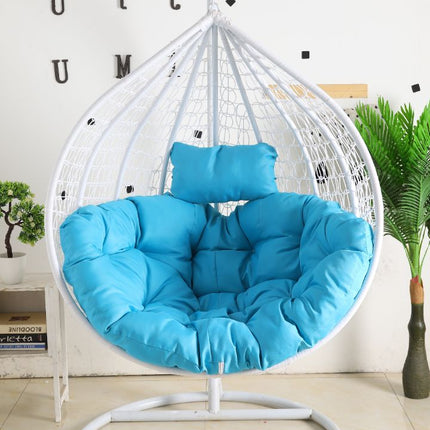 Hanging Egg Chair - White Basket & Blue Cushion