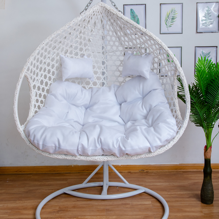 Double Hanging Egg Chair Luxora Model - White Basket & Black Cushion