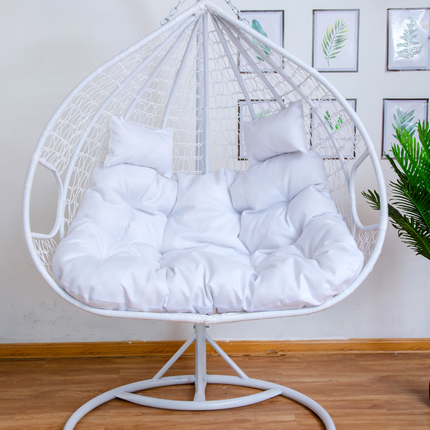 Hanging Egg Chair Double - White Basket & White Cushion