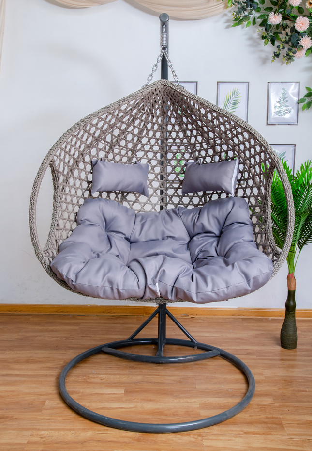 Double Hanging Egg Chair Luxora Model - Gray Basket & Grey Cushion