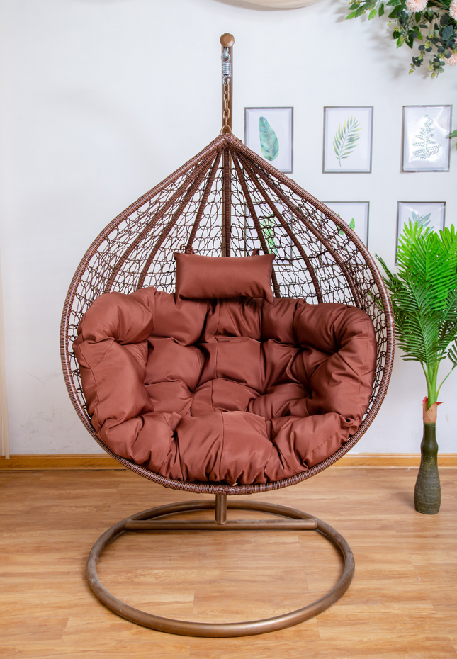 Hanging Egg Chair - Brown Basket & Brown Cushion