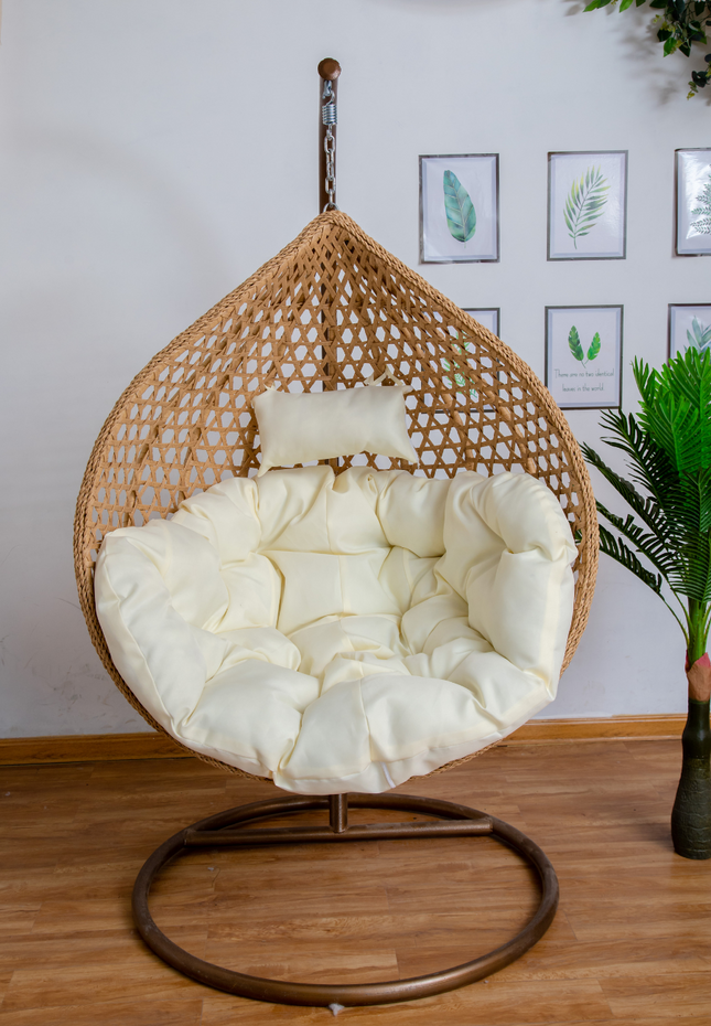 Hanging Egg Chair Luxora Model - Beige Basket & Black Cushion