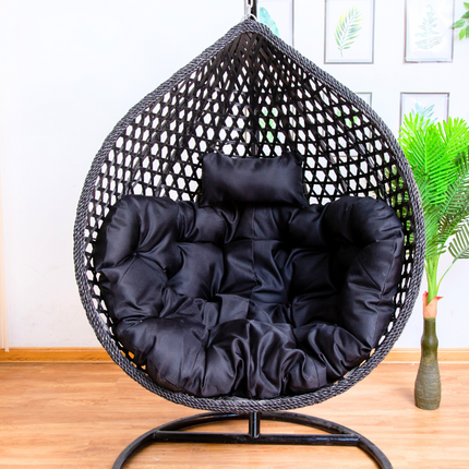 Hanging Egg Chair Luxora Model - Black Basket & Black Cushion