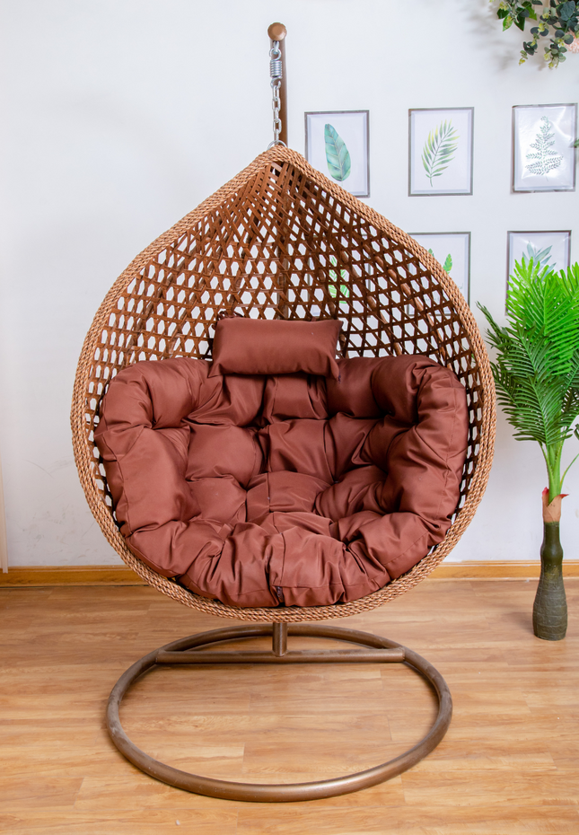 Hanging Egg Chair Luxora Model - Brown Basket & Brown Cushion